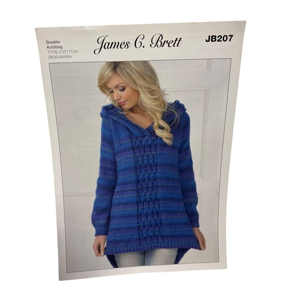 James Brett Knitting Pattern Sweater Hooded Ladies Tunic With Cables JB207